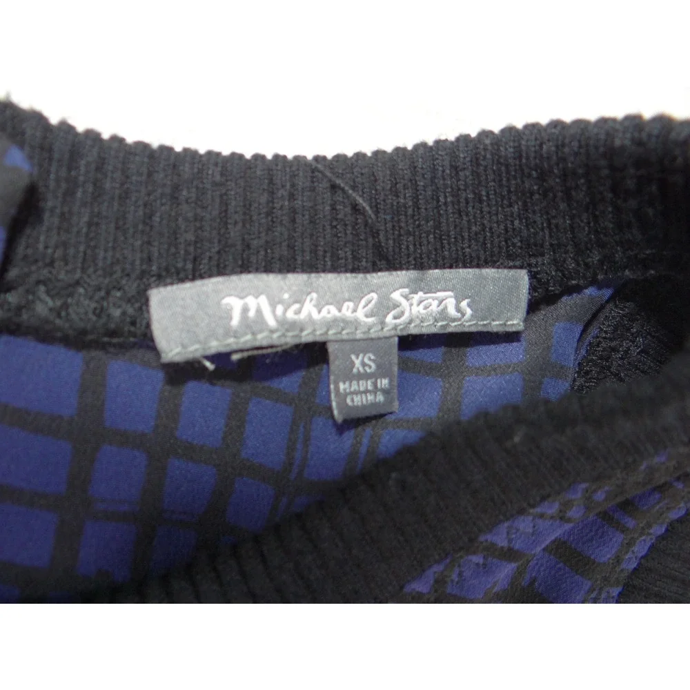 Michael Stars Womens Blue Black Grid Sleeveless High-Low Top Back‎ Zip XS 3231